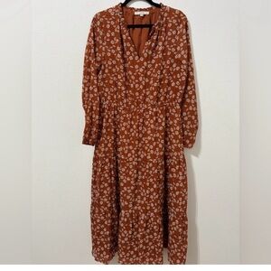 LOFT Burnt Orange Floral Tiered Maxi Dress size L